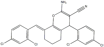 2-amino-8-(2,4-dichlorobenzylidene)-4-(2,4-dichlorophenyl)-5,6,7,8-tetrahydro-4H-chromene-3-carbonitrile Structure