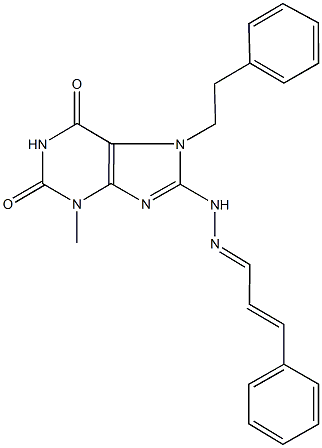 3-phenylacrylaldehyde [3-methyl-2,6-dioxo-7-(2-phenylethyl)-2,3,6,7-tetrahydro-1H-purin-8-yl]hydrazone,1321656-19-2,结构式