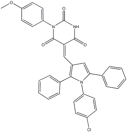 5-{[1-(4-chlorophenyl)-2,5-diphenyl-1H-pyrrol-3-yl]methylene}-1-(4-methoxyphenyl)-2,4,6(1H,3H,5H)-pyrimidinetrione 结构式