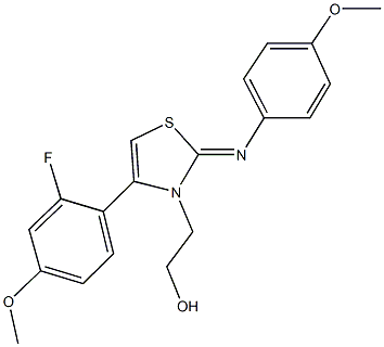 2-(4-(2-fluoro-4-methoxyphenyl)-2-[(4-methoxyphenyl)imino]-1,3-thiazol-3(2H)-yl)ethanol Struktur