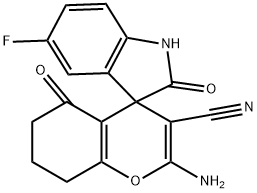 132256-10-1 2-amino-5'-fluoro-3-cyano-2',5-dioxo-1',3',5,6,7,8-hexahydrospiro[4H-chromene-4,3'-(2'H)-indole)