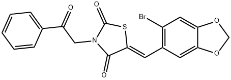 5-[(6-bromo-1,3-benzodioxol-5-yl)methylene]-3-(2-oxo-2-phenylethyl)-1,3-thiazolidine-2,4-dione Struktur