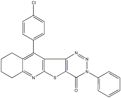 11-(4-chlorophenyl)-3-phenyl-7,8,9,10-tetrahydro[1,2,3]triazino[4',5':4,5]thieno[2,3-b]quinolin-4(3H)-one,135747-50-1,结构式