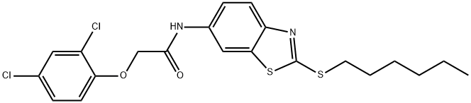 2-(2,4-dichlorophenoxy)-N-[2-(hexylsulfanyl)-1,3-benzothiazol-6-yl]acetamide Struktur