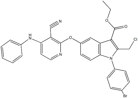 ethyl 5-[(4-anilino-3-cyanopyridin-2-yl)oxy]-1-(4-bromophenyl)-2-(chloromethyl)-1H-indole-3-carboxylate Structure