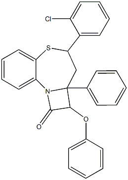 4-(2-chlorophenyl)-2-phenoxy-2a-phenyl-2,2a,3,4-tetrahydro-1H-azeto[2,1-d][1,5]benzothiazepin-1-one,1371091-61-0,结构式