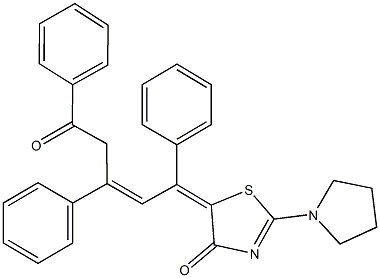 5-(5-oxo-1,3,5-triphenyl-2-pentenylidene)-2-(1-pyrrolidinyl)-1,3-thiazol-4(5H)-one 化学構造式