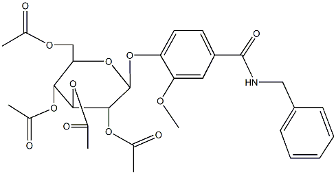 3,5-bis(acetyloxy)-2-[(acetyloxy)methyl]-6-{4-[(benzylamino)carbonyl]-2-methoxyphenoxy}tetrahydro-2H-pyran-4-yl acetate Structure