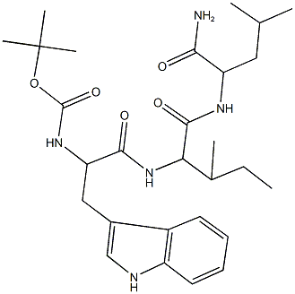 tert-butyl 2-{[1-({[1-(aminocarbonyl)-3-methylbutyl]amino}carbonyl)-2-methylbutyl]amino}-1-(1H-indol-3-ylmethyl)-2-oxoethylcarbamate 化学構造式