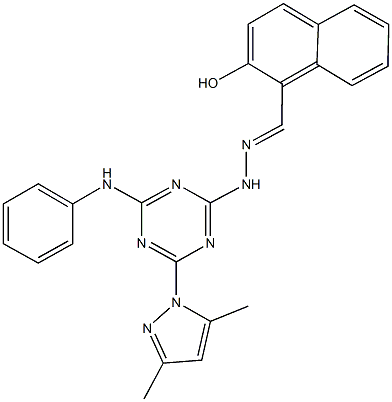 2-hydroxy-1-naphthaldehyde [4-anilino-6-(3,5-dimethyl-1H-pyrazol-1-yl)-1,3,5-triazin-2-yl]hydrazone,1404306-87-1,结构式