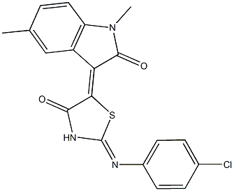 3-{2-[(4-chlorophenyl)imino]-4-oxo-1,3-thiazolidin-5-ylidene}-1,5-dimethyl-1,3-dihydro-2H-indol-2-one 结构式