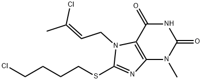 7-(3-chloro-2-butenyl)-8-[(4-chlorobutyl)sulfanyl]-3-methyl-3,7-dihydro-1H-purine-2,6-dione,1404306-95-1,结构式