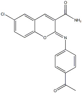 2-[(4-acetylphenyl)imino]-6-chloro-2H-chromene-3-carboxamide Struktur