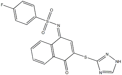 4-fluoro-N-(4-oxo-3-(1H-1,2,4-triazol-3-ylsulfanyl)-1(4H)-naphthalenylidene)benzenesulfonamide,1421368-38-8,结构式