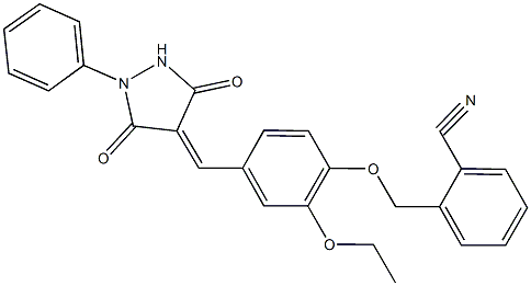 2-({4-[(3,5-dioxo-1-phenyl-4-pyrazolidinylidene)methyl]-2-ethoxyphenoxy}methyl)benzonitrile Struktur