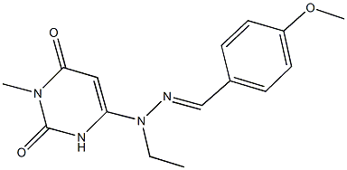 4-methoxybenzaldehyde ethyl(1-methyl-2,6-dioxo-1,2,3,6-tetrahydropyrimidin-4-yl)hydrazone Structure