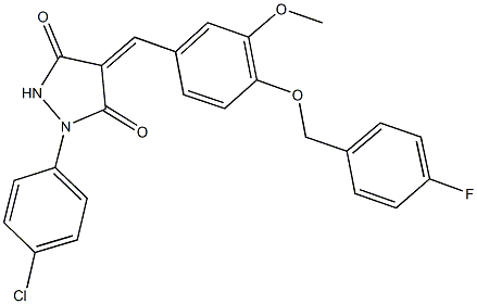 1-(4-chlorophenyl)-4-{4-[(4-fluorobenzyl)oxy]-3-methoxybenzylidene}-3,5-pyrazolidinedione,1453172-22-9,结构式