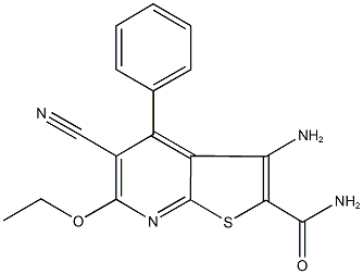 3-amino-5-cyano-6-ethoxy-4-phenylthieno[2,3-b]pyridine-2-carboxamide 结构式