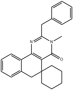 2-benzyl-3-methyl-5,6-dihydro-4(3H)-oxospiro(benzo[h]quinazoline-5,1'-cyclohexane) Struktur