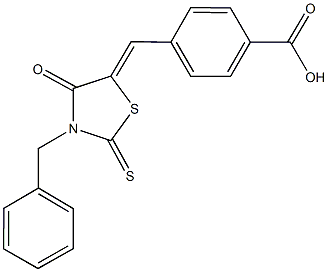 4-[(3-benzyl-4-oxo-2-thioxo-1,3-thiazolidin-5-ylidene)methyl]benzoic acid Struktur