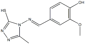 2-methoxy-4-{[(3-methyl-5-sulfanyl-4H-1,2,4-triazol-4-yl)imino]methyl}phenol 化学構造式