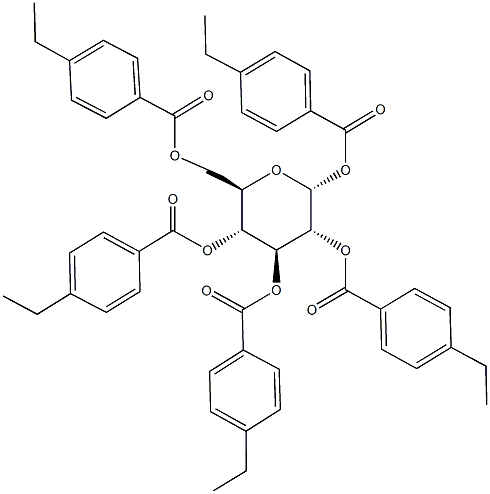 1,2,3,4,6-pentakis-O-(4-ethylbenzoyl)hexopyranose Structure