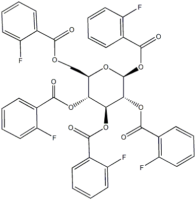 1,2,3,4,6-pentakis-O-(2-fluorobenzoyl)hexopyranose 化学構造式