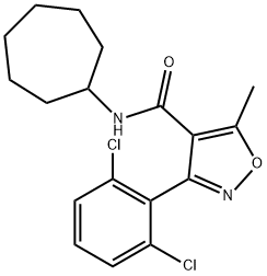 N-cycloheptyl-3-(2,6-dichlorophenyl)-5-methyl-4-isoxazolecarboxamide 化学構造式