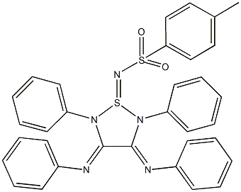 N-[2,5-diphenyl-3,4-bis(phenylimino)-1lambda~4~,2,5-thiadiazolidin-1-ylidene]-4-methylbenzenesulfonamide 化学構造式