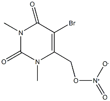 5-bromo-6-({nitrooxy}methyl)-1,3-dimethyl-2,4(1H,3H)-pyrimidinedione Struktur