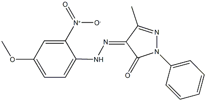 3-methyl-1-phenyl-1H-pyrazole-4,5-dione 4-({2-nitro-4-methoxyphenyl}hydrazone) Struktur