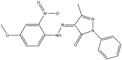 3-methyl-1-phenyl-1H-pyrazole-4,5-dione 4-({2-nitro-4-methoxyphenyl}hydrazone) 化学構造式