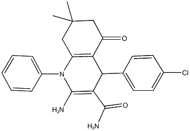 2-amino-4-(4-chlorophenyl)-7,7-dimethyl-5-oxo-1-phenyl-1,4,5,6,7,8-hexahydro-3-quinolinecarboxamide Struktur