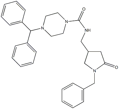 4-benzhydryl-N-[(1-benzyl-5-oxo-3-pyrrolidinyl)methyl]-1-piperazinecarboxamide,156640-12-9,结构式