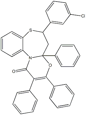 6-(3-chlorophenyl)-2,3,4a-triphenyl-5,6-dihydro-1H,4aH-[1,3]oxazino[2,3-d][1,5]benzothiazepin-1-one,156875-25-1,结构式