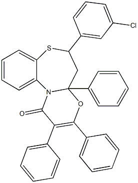 6-(3-chlorophenyl)-2,3,4a-triphenyl-5,6-dihydro-1H,4aH-[1,3]oxazino[2,3-d][1,5]benzothiazepin-1-one Structure