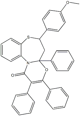 6-(4-methoxyphenyl)-2,3,4a-triphenyl-5,6-dihydro-1H,4aH-[1,3]oxazino[2,3-d][1,5]benzothiazepin-1-one,156875-31-9,结构式