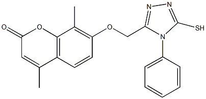 4,8-dimethyl-7-[(4-phenyl-5-sulfanyl-4H-1,2,4-triazol-3-yl)methoxy]-2H-chromen-2-one Struktur