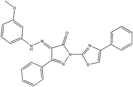 3-phenyl-1-(4-phenyl-1,3-thiazol-2-yl)-1H-pyrazole-4,5-dione 4-[(3-methoxyphenyl)hydrazone] 结构式