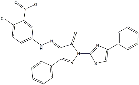 3-phenyl-1-(4-phenyl-1,3-thiazol-2-yl)-1H-pyrazole-4,5-dione 4-({4-chloro-3-nitrophenyl}hydrazone) Structure