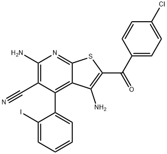 3,6-diamino-2-(4-chlorobenzoyl)-4-(2-iodophenyl)thieno[2,3-b]pyridine-5-carbonitrile 化学構造式