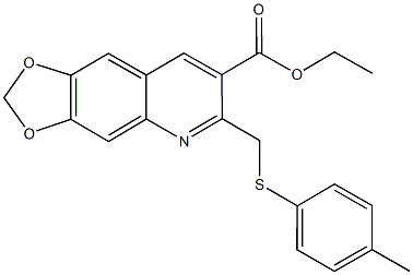 ethyl6-{[(4-methylphenyl)sulfanyl]methyl}[1,3]dioxolo[4,5-g]quinoline-7-carboxylate Struktur