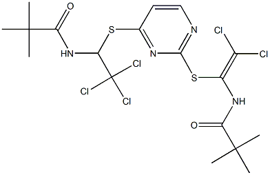 N-(2,2-dichloro-1-{[4-({2,2,2-trichloro-1-[(2,2-dimethylpropanoyl)amino]ethyl}sulfanyl)-2-pyrimidinyl]sulfanyl}vinyl)-2,2-dimethylpropanamide Struktur