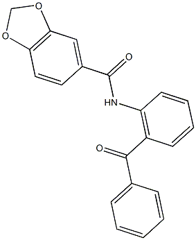 N-(2-ベンゾイルフェニル)-1,3-ベンゾジオキソール-5-カルボアミド 化学構造式