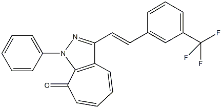 1-phenyl-3-{2-[3-(trifluoromethyl)phenyl]vinyl}cyclohepta[c]pyrazol-8(1H)-one,1634693-03-0,结构式