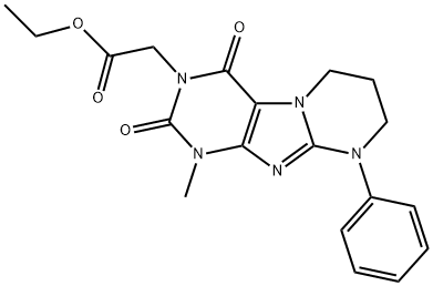 ethyl (1-methyl-2,4-dioxo-9-phenyl-1,4,6,7,8,9-hexahydropyrimido[2,1-f]purin-3(2H)-yl)acetate Struktur