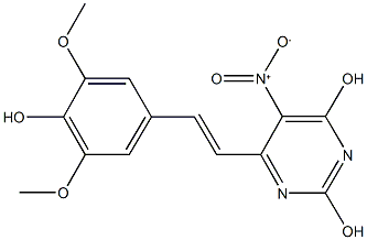 6-[2-(4-hydroxy-3,5-dimethoxyphenyl)vinyl]-5-nitro-2,4-pyrimidinediol,1662710-24-8,结构式