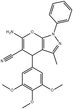 6-amino-3-methyl-1-phenyl-4-(3,4,5-trimethoxyphenyl)-1,4-dihydropyrano[2,3-c]pyrazole-5-carbonitrile 化学構造式