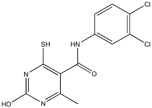 N-(3,4-dichlorophenyl)-2-hydroxy-4-methyl-6-sulfanyl-5-pyrimidinecarboxamide 化学構造式