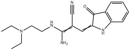 3-amino-3-{[2-(diethylamino)ethyl]amino}-2-[(3-oxo-1,3-dihydro-2H-indol-2-ylidene)methyl]acrylonitrile 结构式